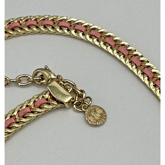 RJ Graziano Pink Gold Tone Necklace Braided Flat Soft Shiny Heavy Necklace 20" - Picture 2 of 5